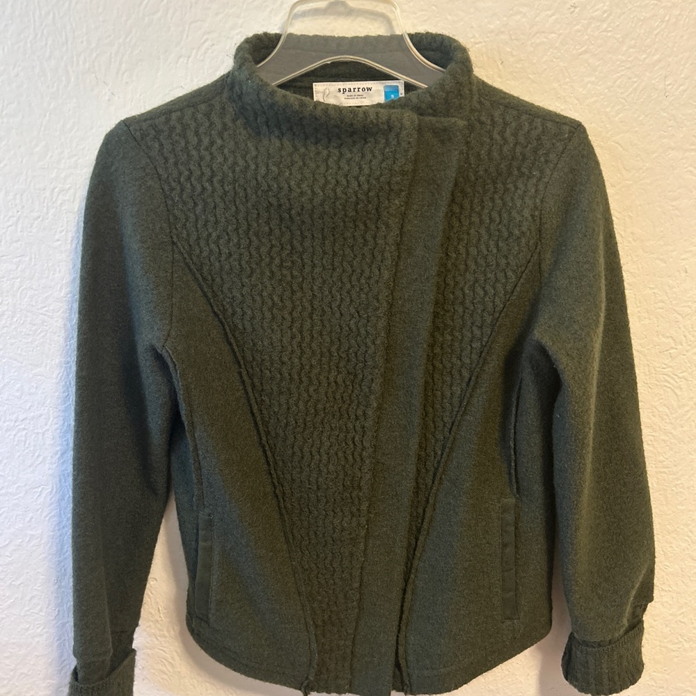 Sparrow Forrest Green 100% Wool Asymmetrical Front Jacket